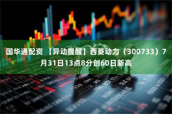 国华通配资 【异动提醒】西菱动力（300733）7月31日13点8分创60日新高