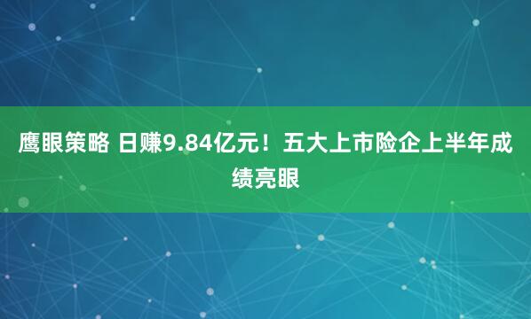 鹰眼策略 日赚9.84亿元！五大上市险企上半年成绩亮眼